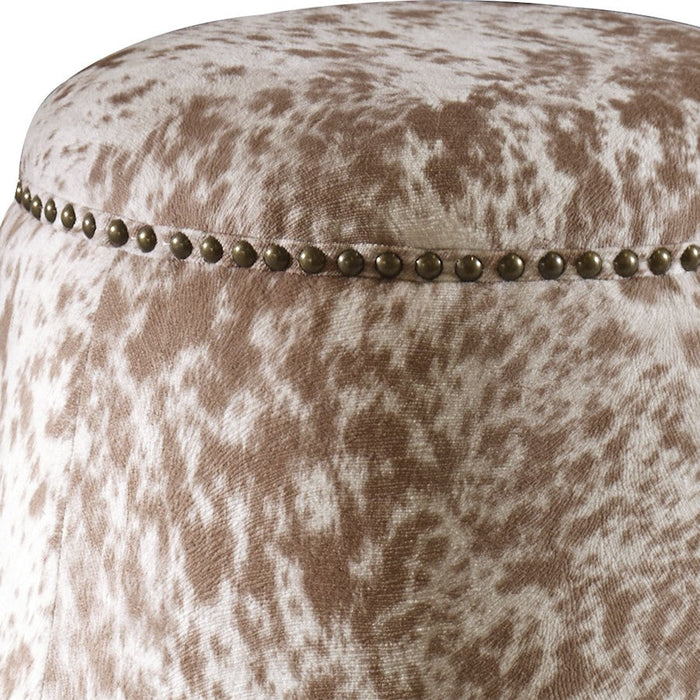 Uttermost Gumdrop Cow Hide Ottoman, White/Brass