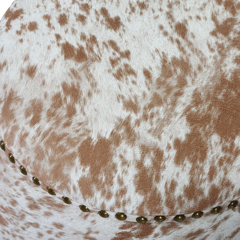 Uttermost Gumdrop Cow Hide Ottoman, White/Brass