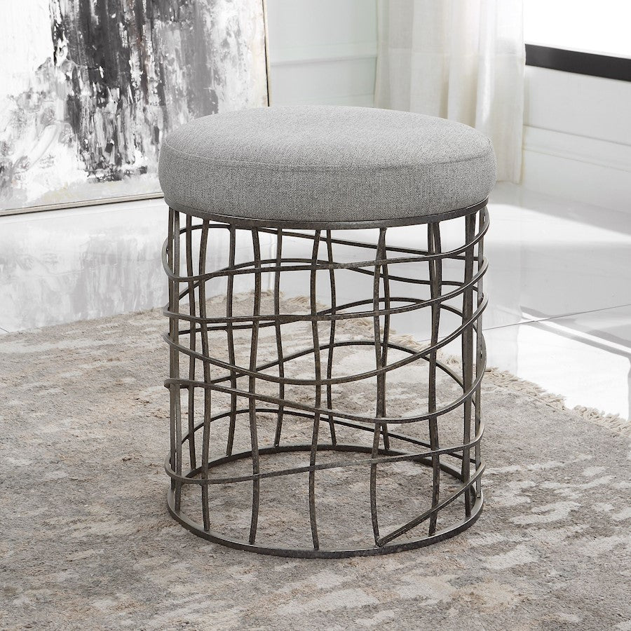 Uttermost Carnival Iron Round Accent Stool, Burnished Silver - 23748