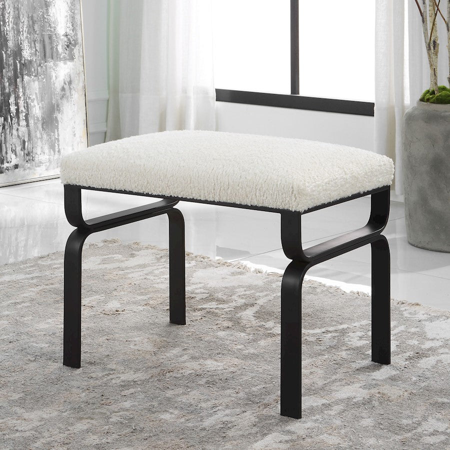 Uttermost Diverge White Shearling Small Bench, Satin Black - 23749