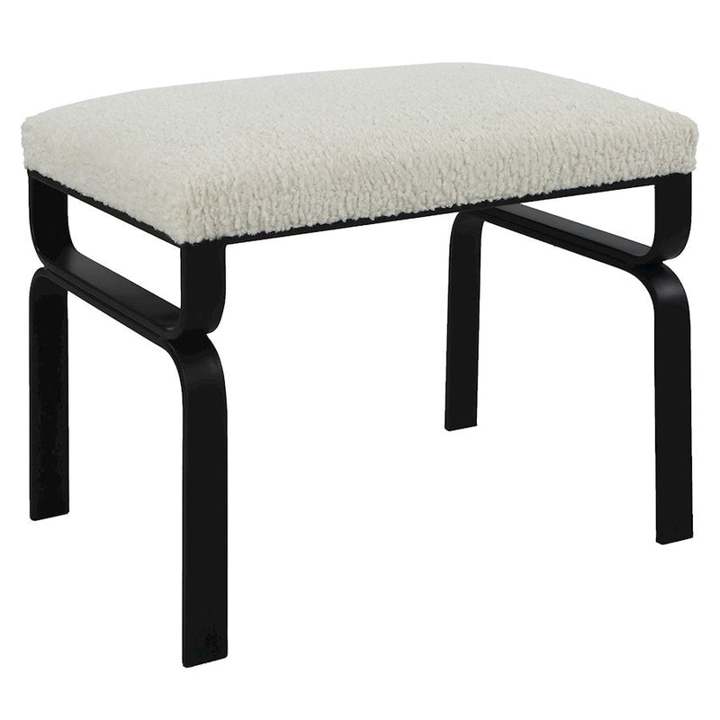 Uttermost Diverge White Shearling Small Bench, Satin Black