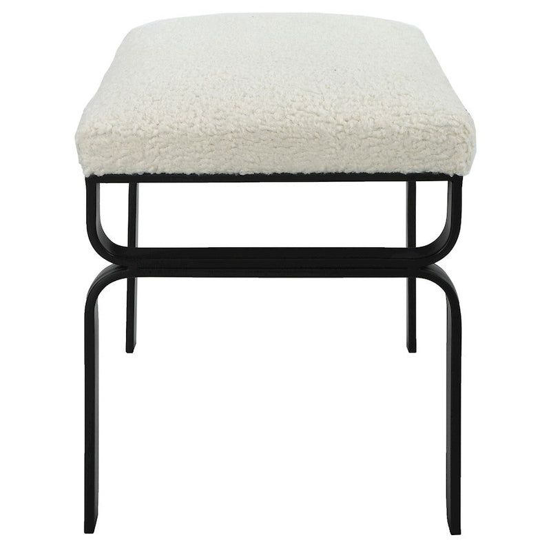 Uttermost Diverge White Shearling Small Bench, Satin Black
