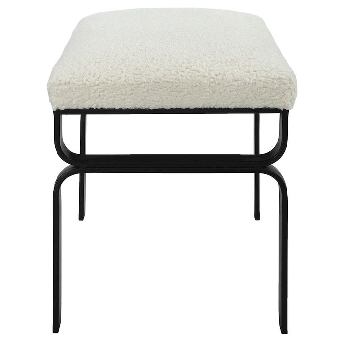 Uttermost Diverge White Shearling Small Bench, Satin Black