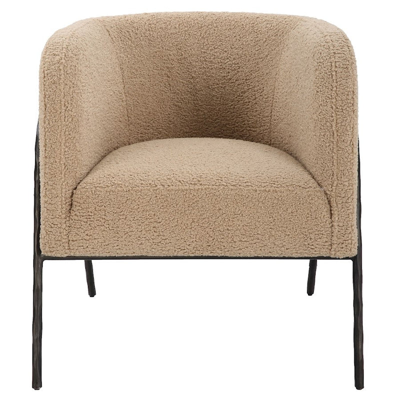 Uttermost Jacobsen Tan Shearling Barrel Chair, Dark Bronze - 23754