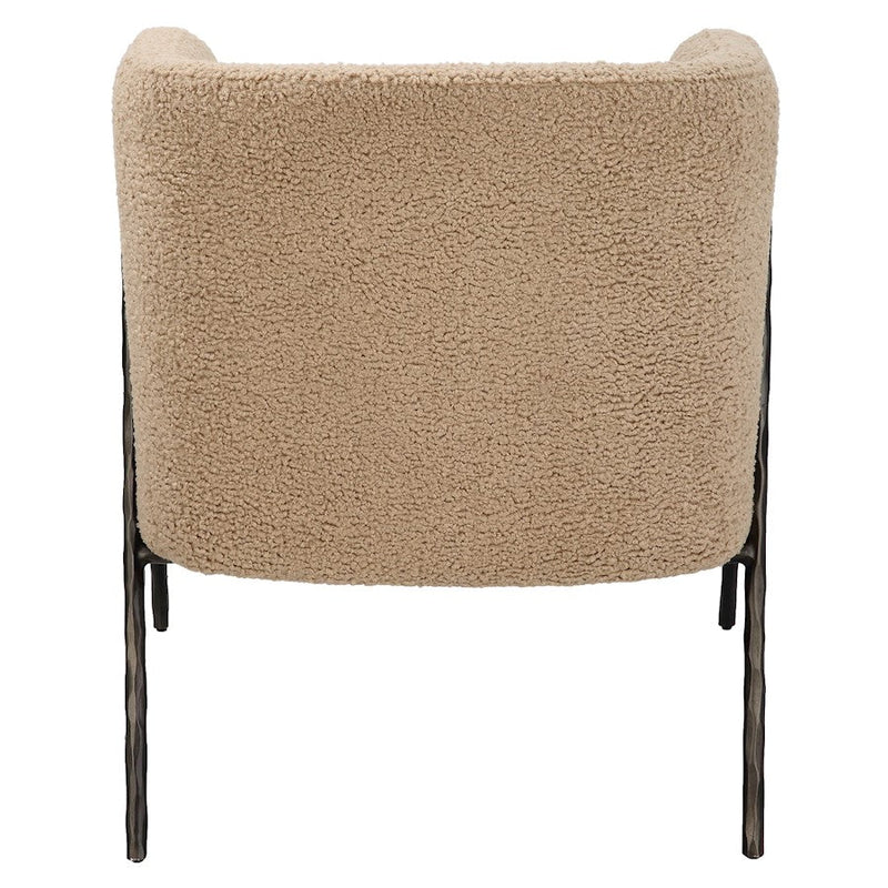 Uttermost Jacobsen Tan Shearling Barrel Chair, Dark Bronze