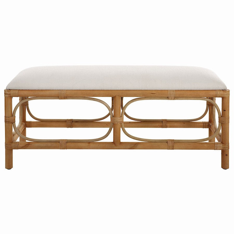 Uttermost Laguna White Fabric Rattan Bench - 23755