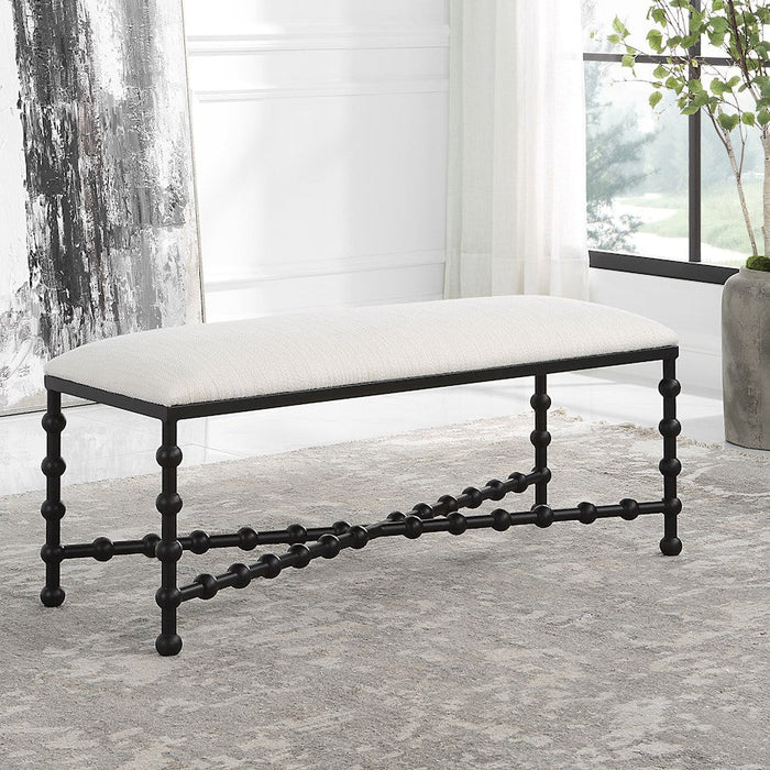 Uttermost Iron Drops Cushioned Bench, Satin Black