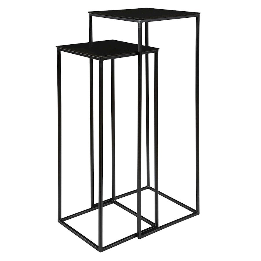 Uttermost Coreene Nesting Pedestal Tables, Set of 2, Aged Black Iron - 25121