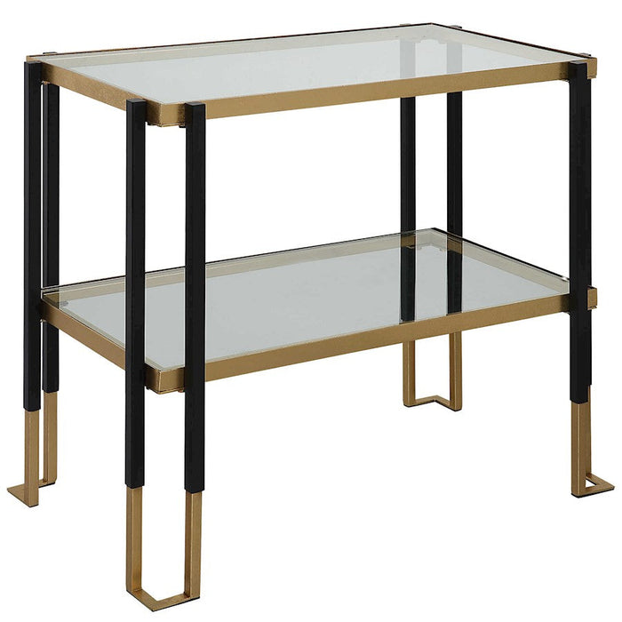 Uttermost Kentmore Glass Side Table, Matte Black/Brushed Gold