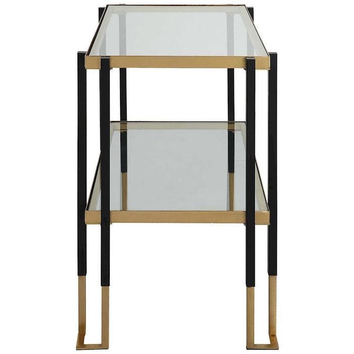 Uttermost Kentmore Glass Side Table, Matte Black/Brushed Gold