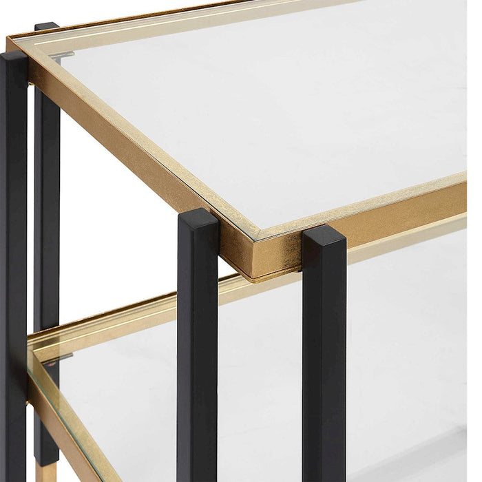 Uttermost Kentmore Glass Side Table, Matte Black/Brushed Gold