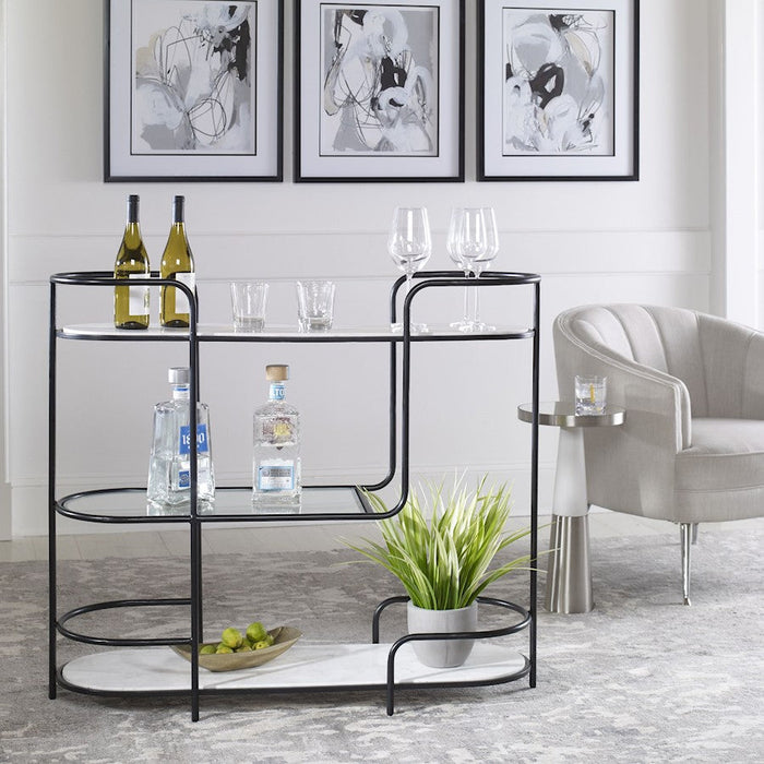 Uttermost Trolley Bar Console, Satin Black