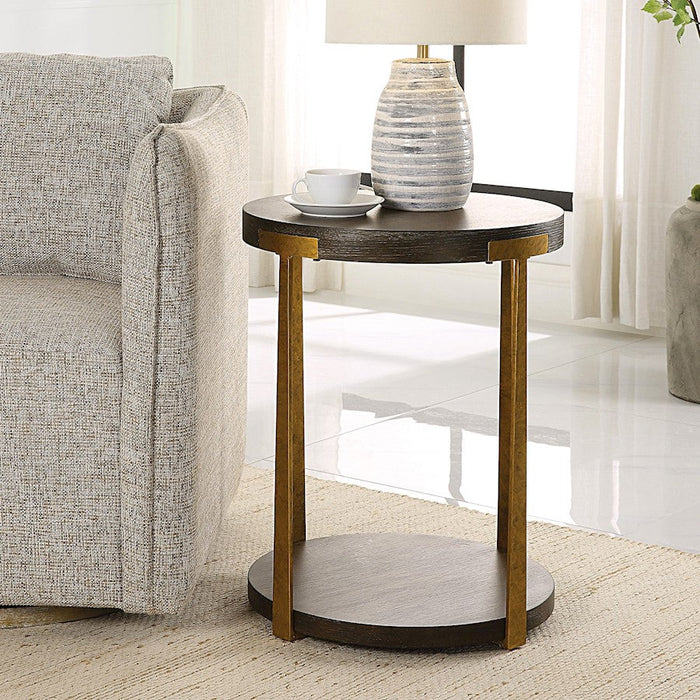 Uttermost Palisade Round Wood Side Table, Oak Veneer