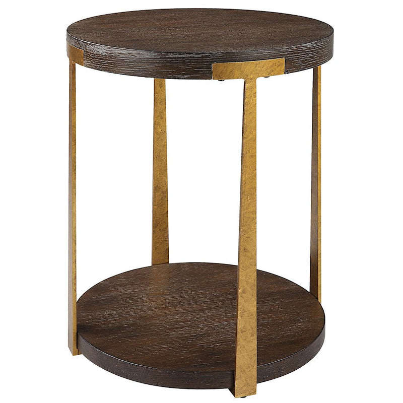 Uttermost Palisade Round Wood Side Table, Oak Veneer