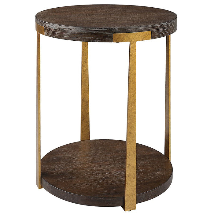 Uttermost Palisade Round Wood Side Table, Oak Veneer