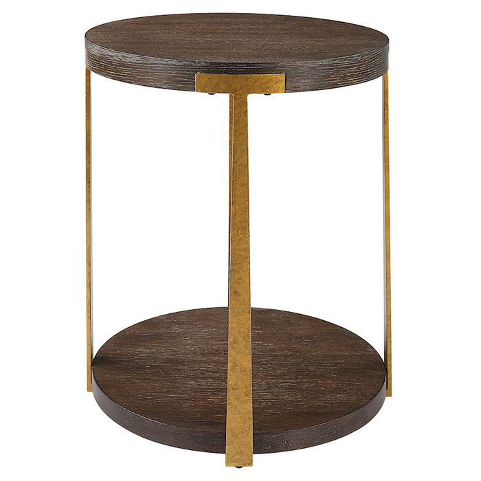 Uttermost Palisade Round Wood Side Table, Oak Veneer