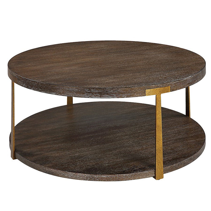 Uttermost Palisade Round Wood Coffee Table, Oak Veneer