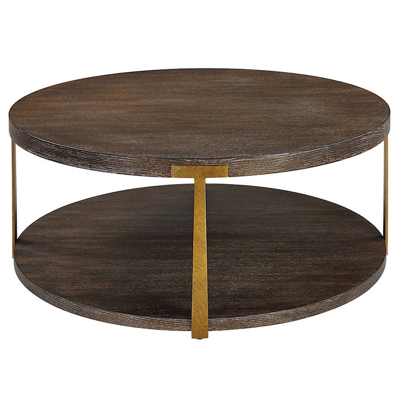 Uttermost Palisade Round Wood Coffee Table, Oak Veneer