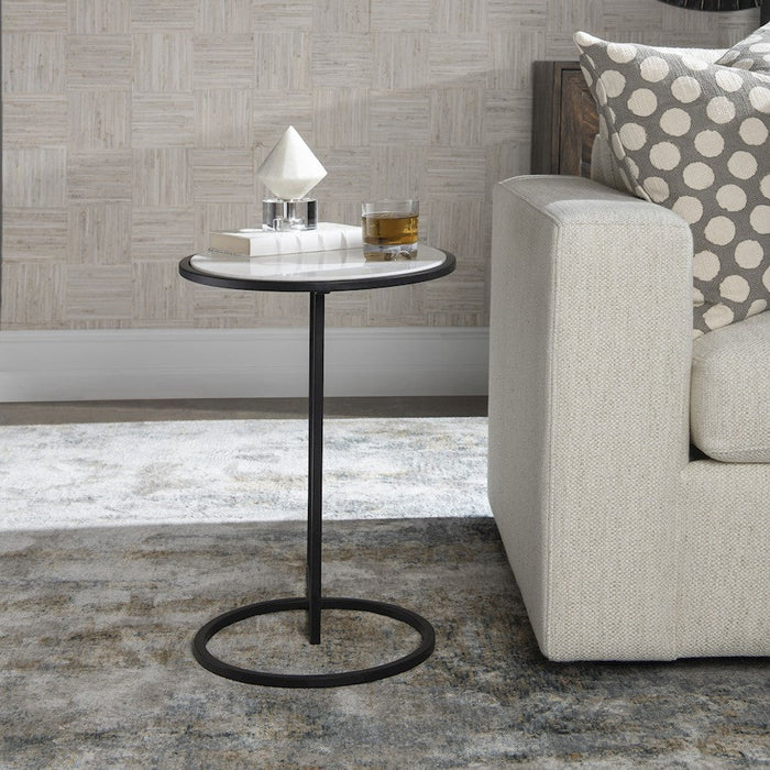 Uttermost Twofold White Marble Accent Table, Satin Black