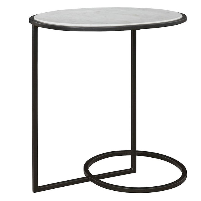 Uttermost Twofold White Marble Accent Table, Satin Black