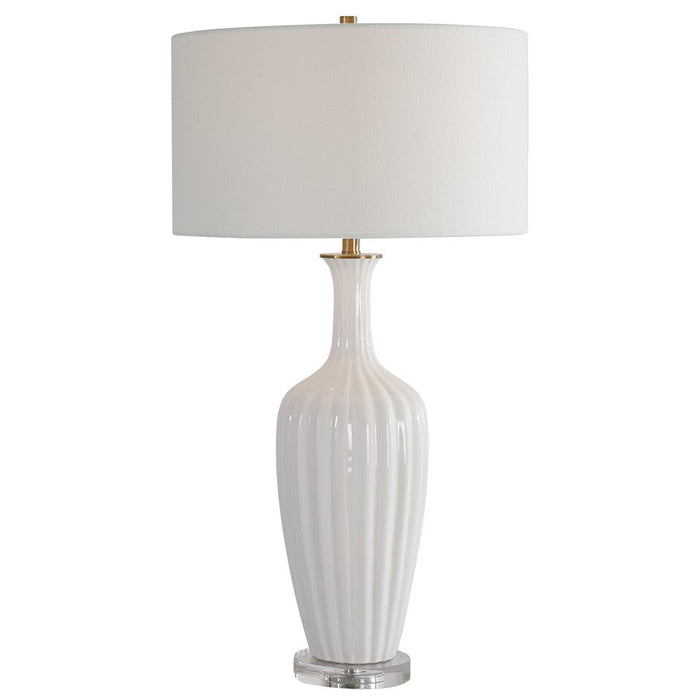 Uttermost Strauss White Ceramic Table Lamp, Brushed Brass Plated - 28374-1