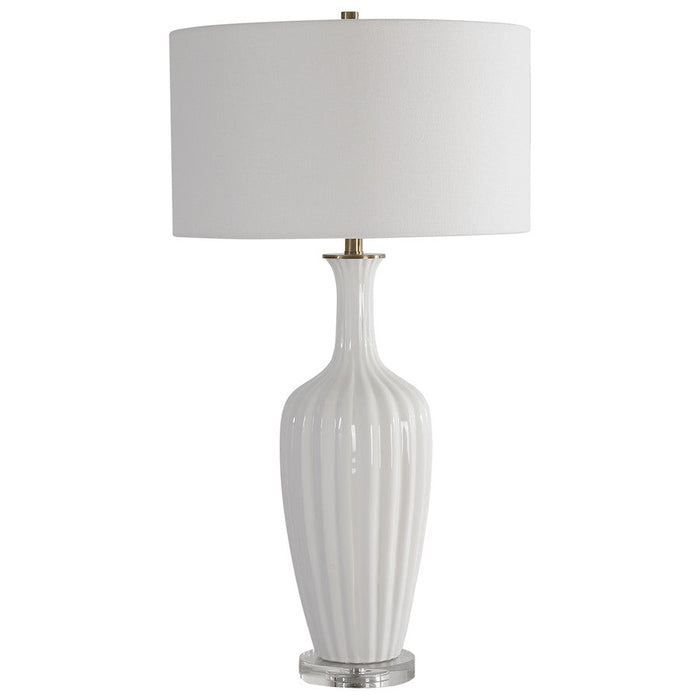 Uttermost Strauss White Ceramic Table Lamp, Brushed Brass Plated