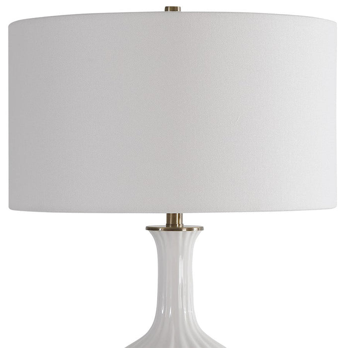 Uttermost Strauss White Ceramic Table Lamp, Brushed Brass Plated