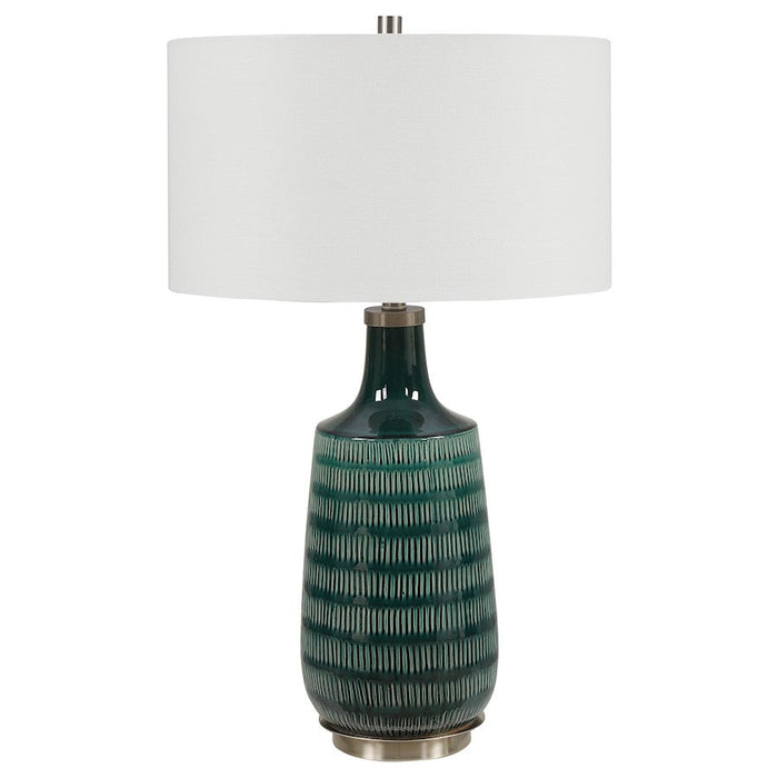 Uttermost Scouts Deep Green 1 Light Table Lamp, Brushed Nickel