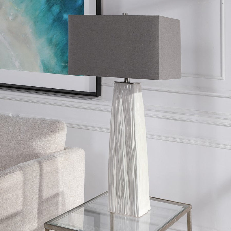 Uttermost Sycamore White 1 Light Table Lamp, Brushed Nickel