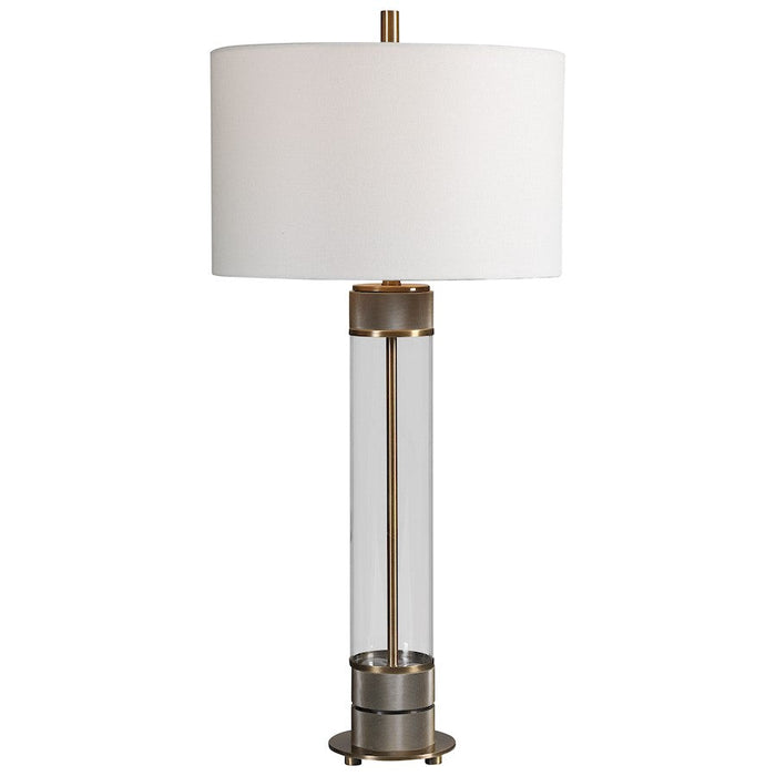 Uttermost Anmer Industrial Table Lamp, Antiqued Brass Plated/Clear - 28414-1