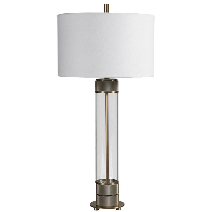 Uttermost Anmer Industrial Table Lamp, Antiqued Brass Plated/Clear