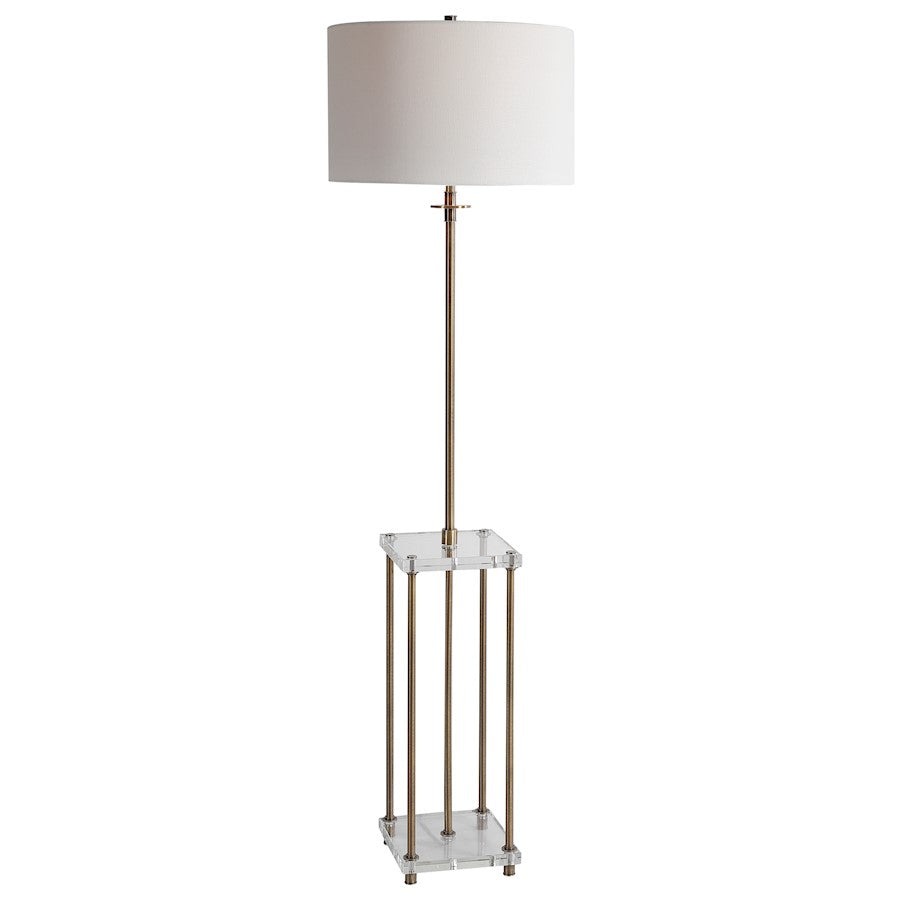 Uttermost Palladian Antique Brass 1 Light Floor Lamp, Crystal Shelves - 28415