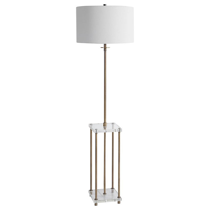 Uttermost Palladian Antique Brass 1 Light Floor Lamp, Crystal Shelves