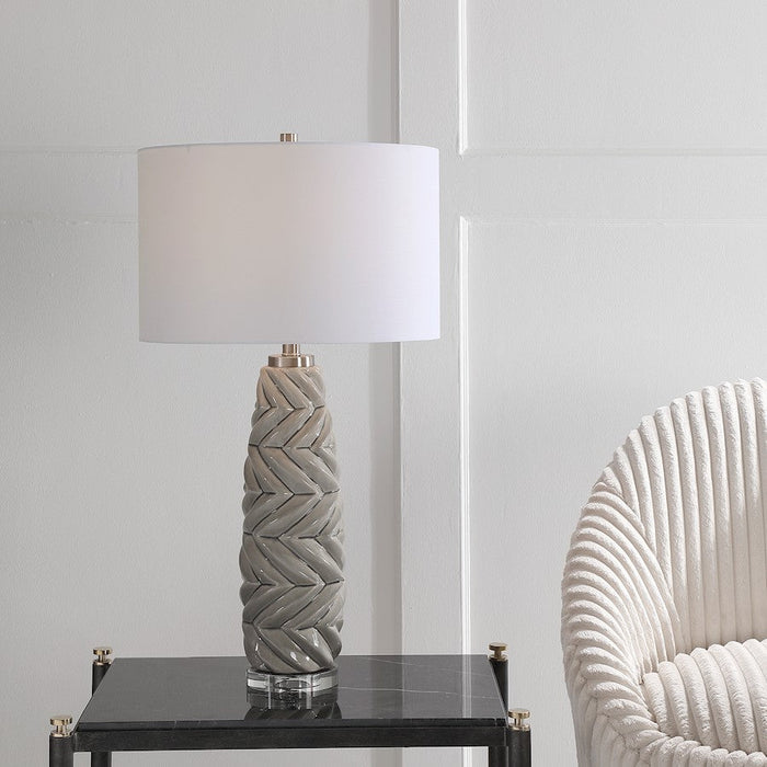 Uttermost Kari Light Grey Table Lamp, Brushed Nickel/Crystal Accent