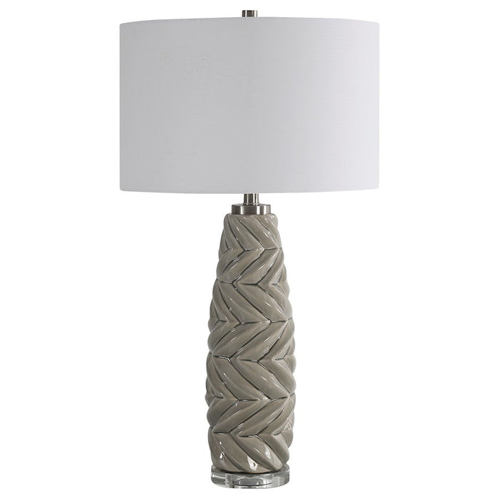 Uttermost Kari Light Grey Table Lamp, Brushed Nickel/Crystal Accent