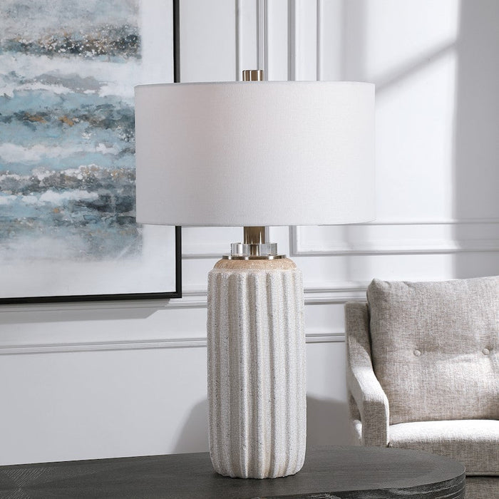 Uttermost Azariah White Crackle Table Lamp, Brushed Nickel/Crystal