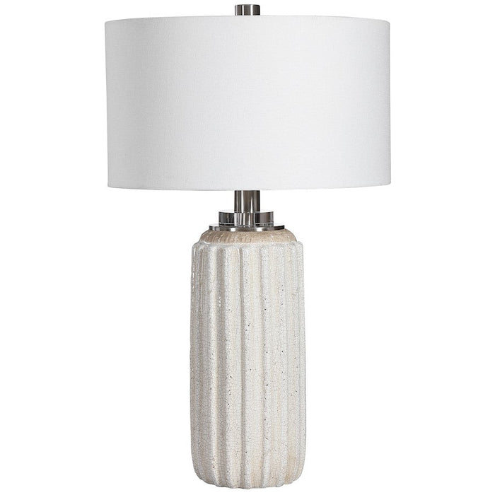 Uttermost Azariah White Crackle Table Lamp, Brushed Nickel/Crystal