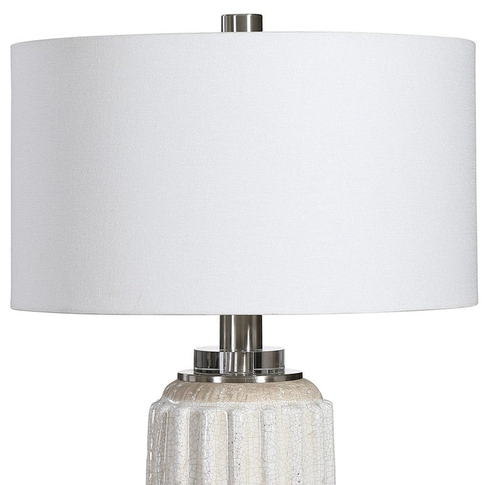 Uttermost Azariah White Crackle Table Lamp, Brushed Nickel/Crystal