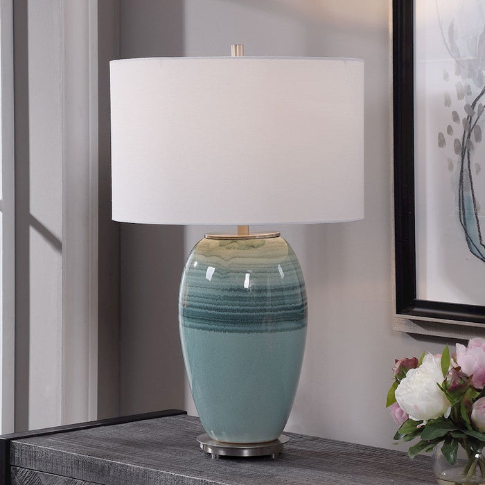 Uttermost Caicos Teal 1 Light Table Lamp, Brushed Nickel Plated