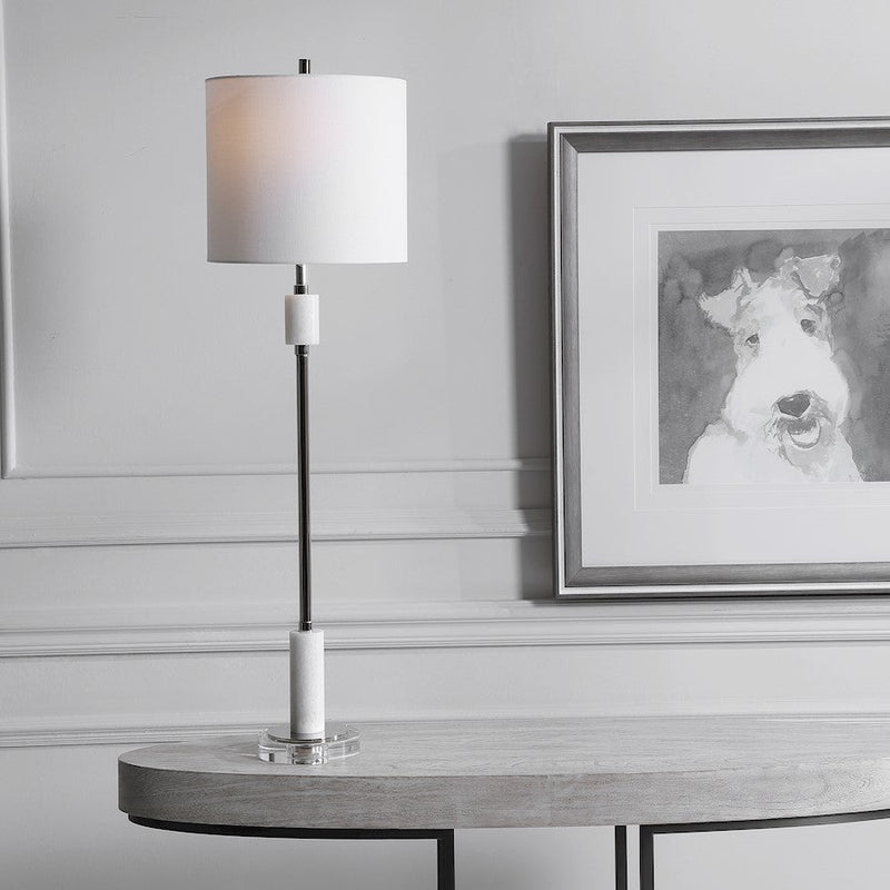 Uttermost Sussex Nickel 1 Light Buffet Lamp, White Marble