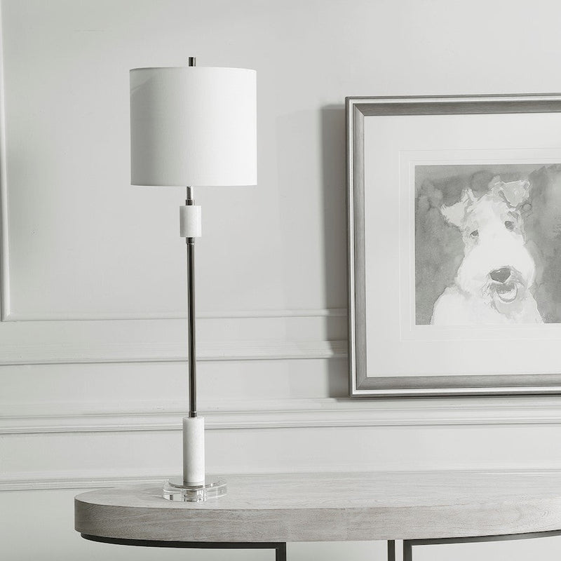 Uttermost Sussex Nickel 1 Light Buffet Lamp, White Marble