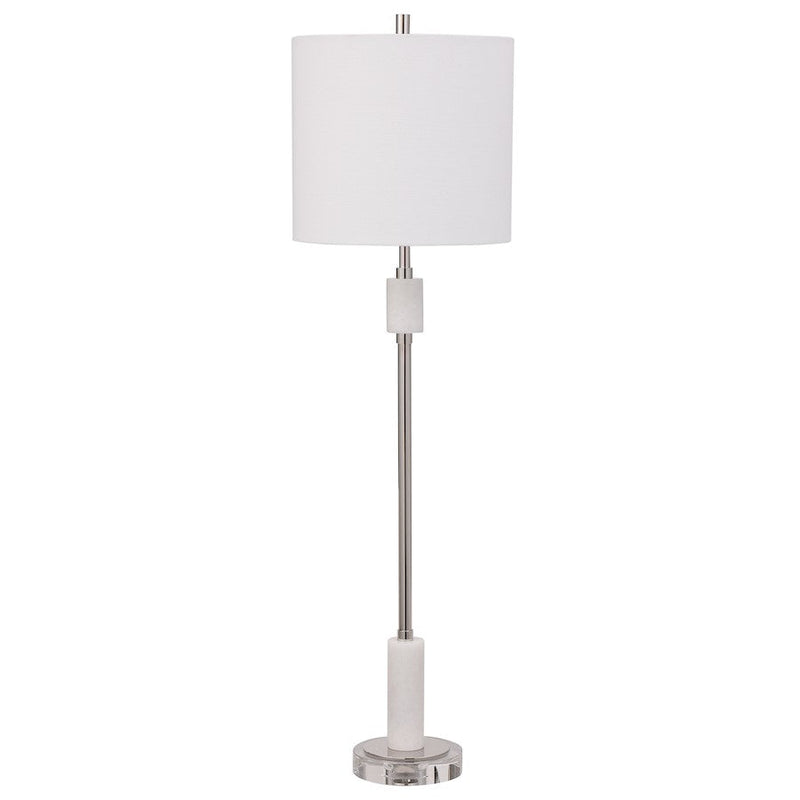 Uttermost Sussex Nickel 1 Light Buffet Lamp, White Marble