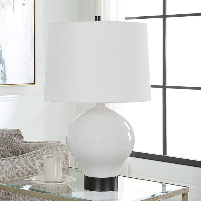 Uttermost Collar Gloss White Table Lamp, Satin Black