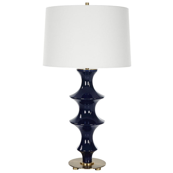 Uttermost Coil Sculpted Blue Table Lamp, Antique Brass