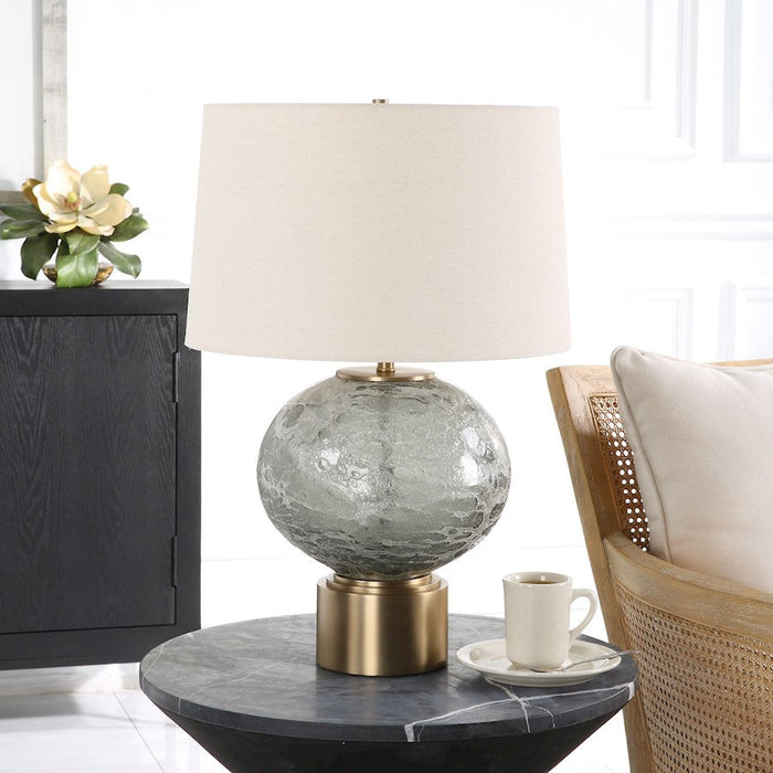 Uttermost Lunia Gray Glass Table Lamp, Antique Brushed Brass