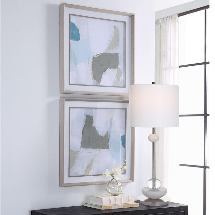 Uttermost Mist Shapes Framed Prints, Light Gray, Set Of 2