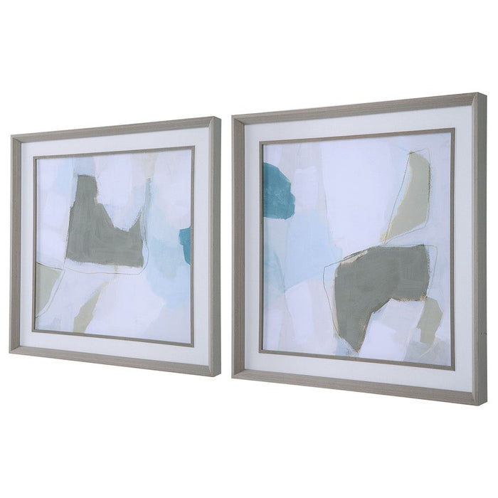 Uttermost Mist Shapes Framed Prints, Light Gray, Set Of 2