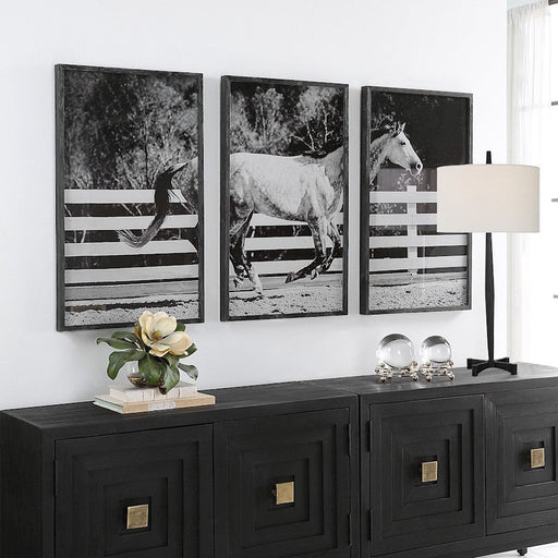 Uttermost Galloping Forward Equine Prints, Black, Set Of 3