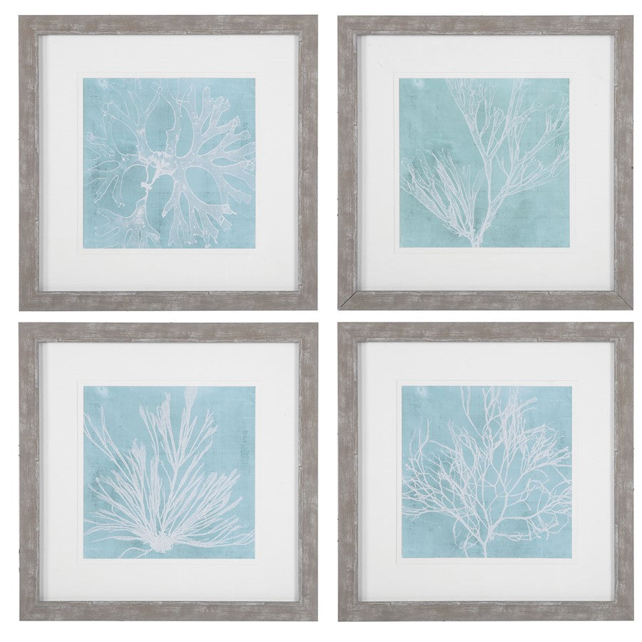 Uttermost Seaweed On Aqua Framed Prints, Set of 4