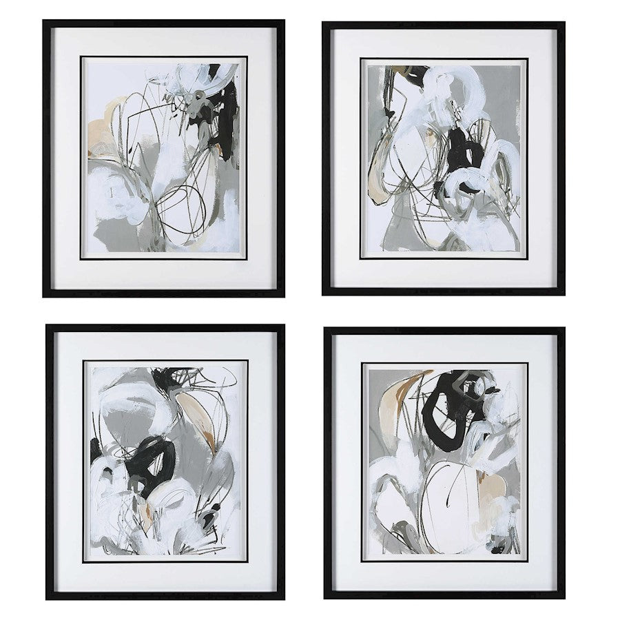 Uttermost Tangled Threads Abstract Framed Prints, Set of 4, Black - 41419